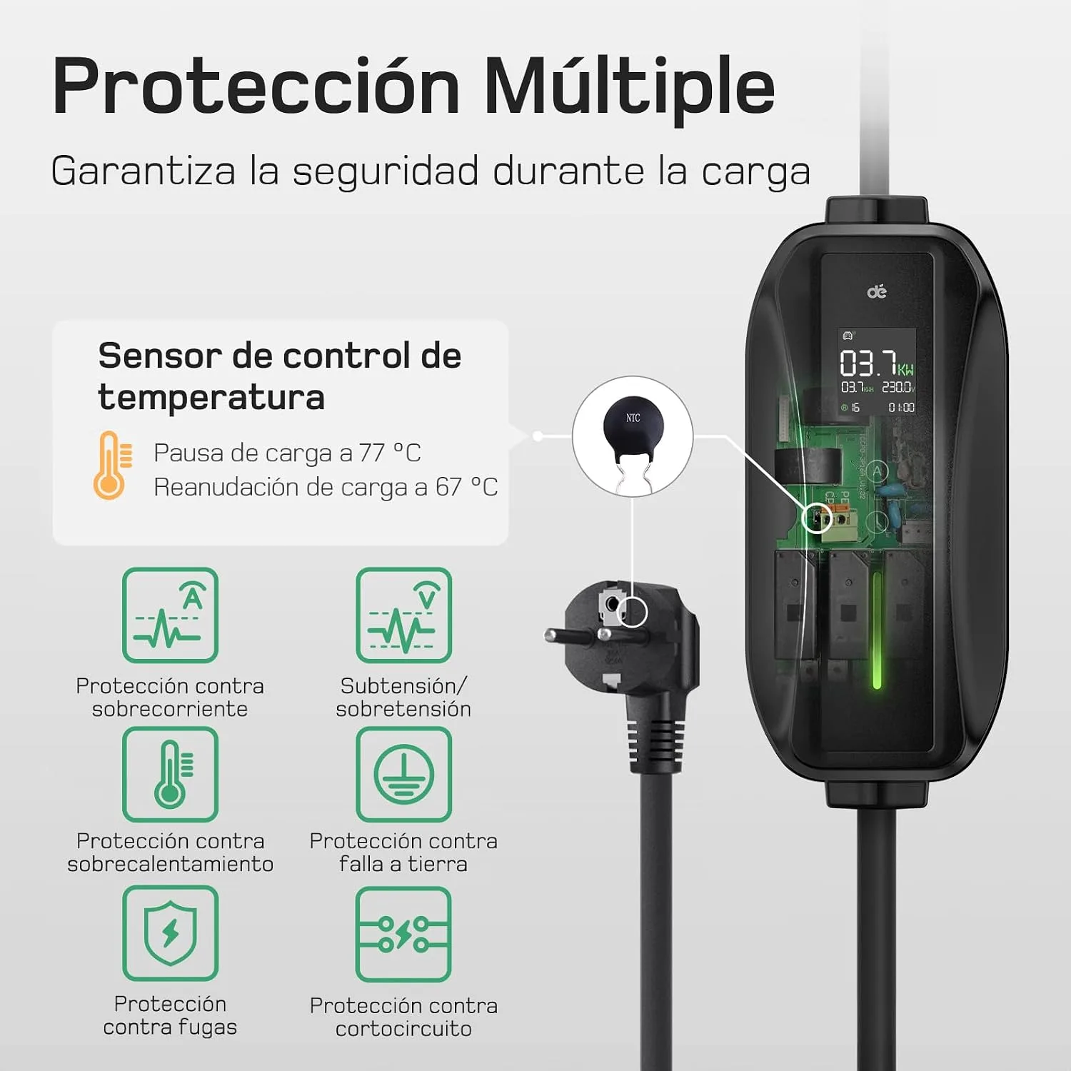 Cargador para coche eléctrico dé Cargador Coche Eléctrico Schuko 3,7 kW 6 m — vista 3