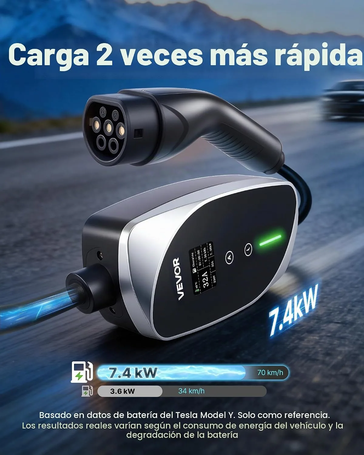Cargador para coche eléctrico VEVOR Cargador de Pared Tipo 2 7,4 kW CEE32 — vista 2