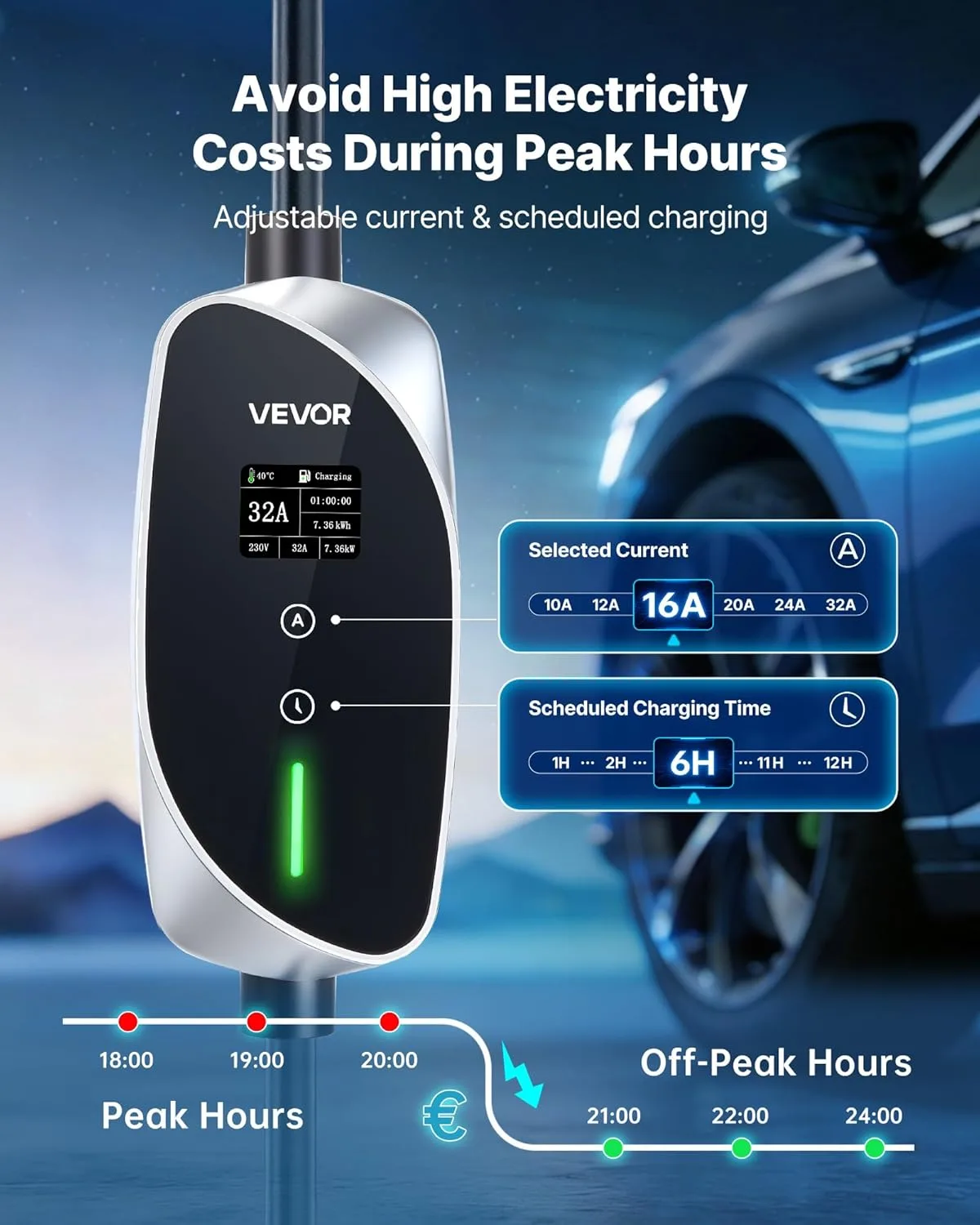 Cargador para coche eléctrico VEVOR Cargador de Pared Tipo 2 7,4 kW CEE32 — vista 3