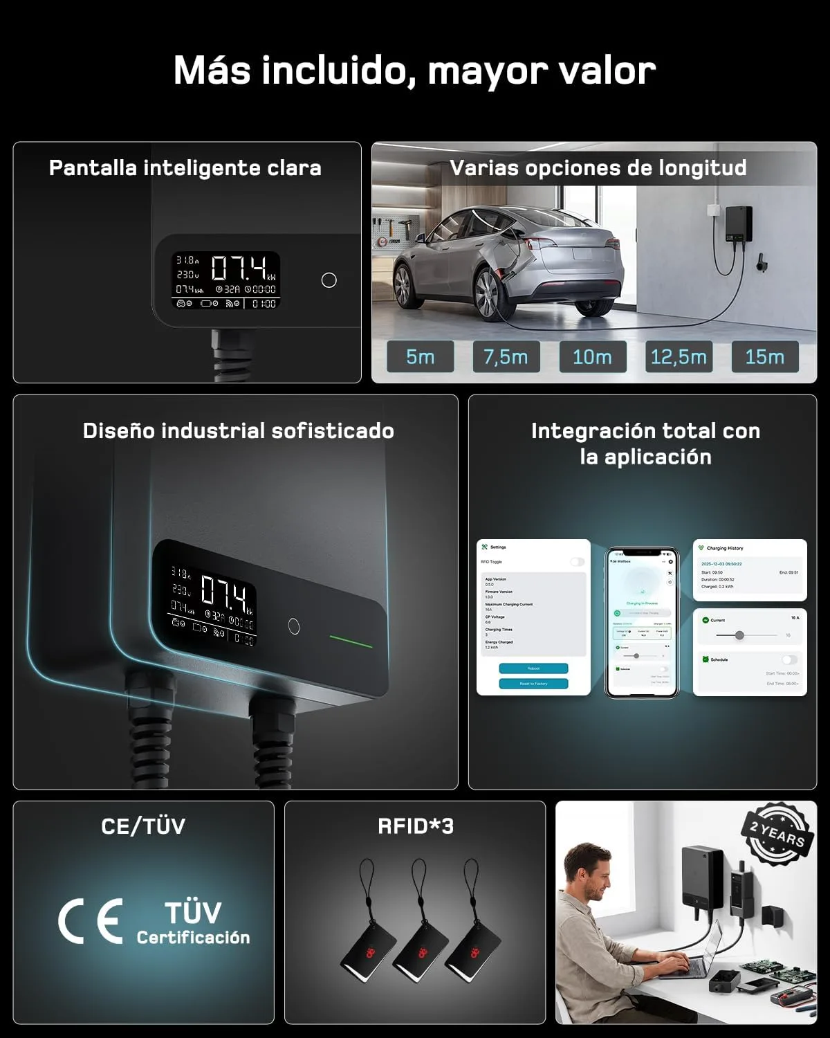Cargador para coche eléctrico dé Wallbox 7,4 kW con App y RFID — vista 3
