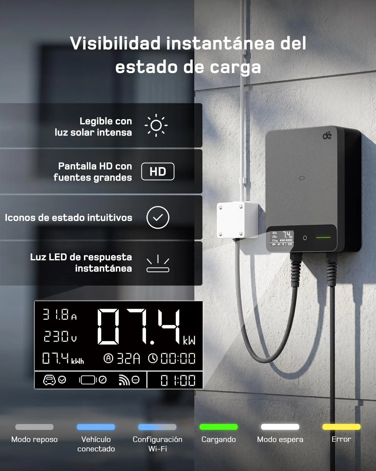 Cargador para coche eléctrico dé Wallbox 7,4 kW con App y RFID — vista 4